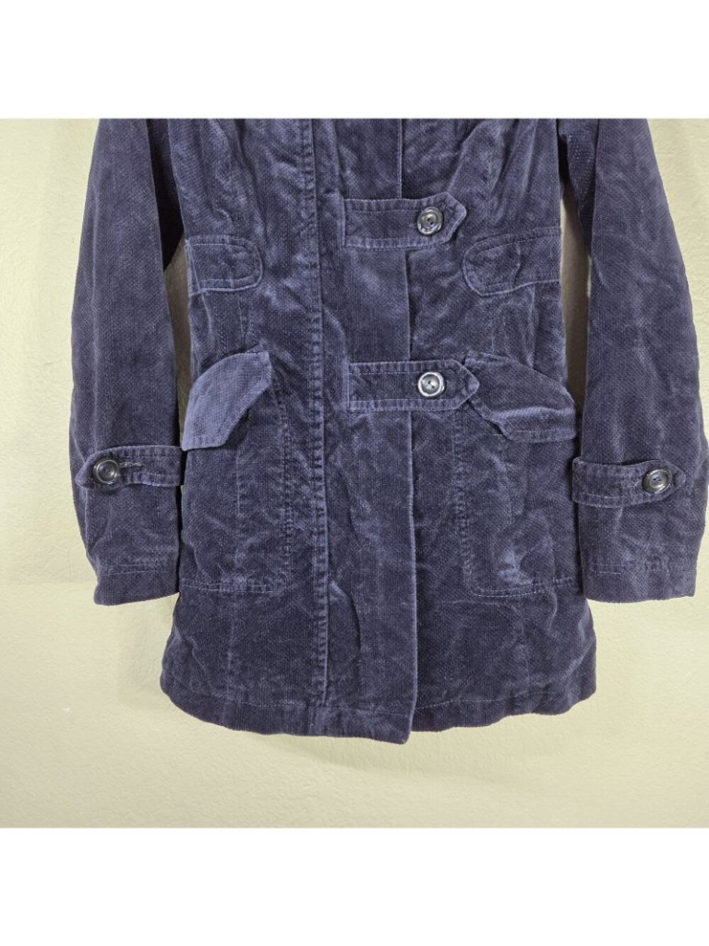 Anthropologie Idra Navy Blue Corduroy Hooded Jacket Size 0 Floral Swirl Lining - Picture 5 of 16